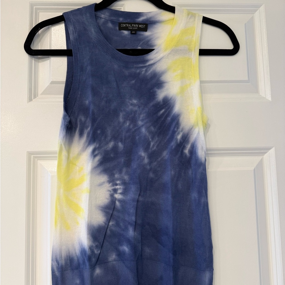 Central Park West Navy, White & Yellow Tie-Dye Ribbed Tank
